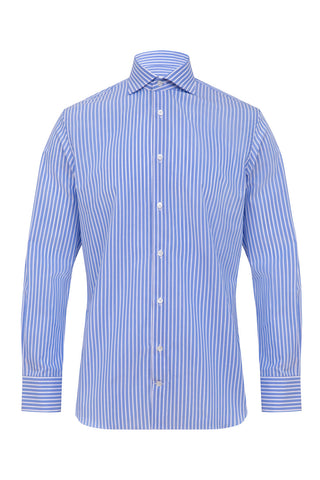 White & Blue Striped Poplin Shirt