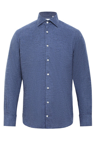 Blue Mini Houndstooth Brushed Cotton Shirt