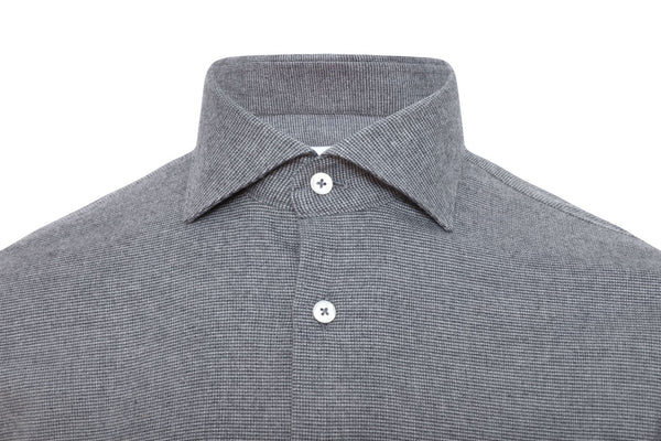 Grey Mini Houndstooth Brushed Cotton Shirt