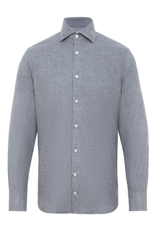 Grey Mini Houndstooth Brushed Cotton Shirt